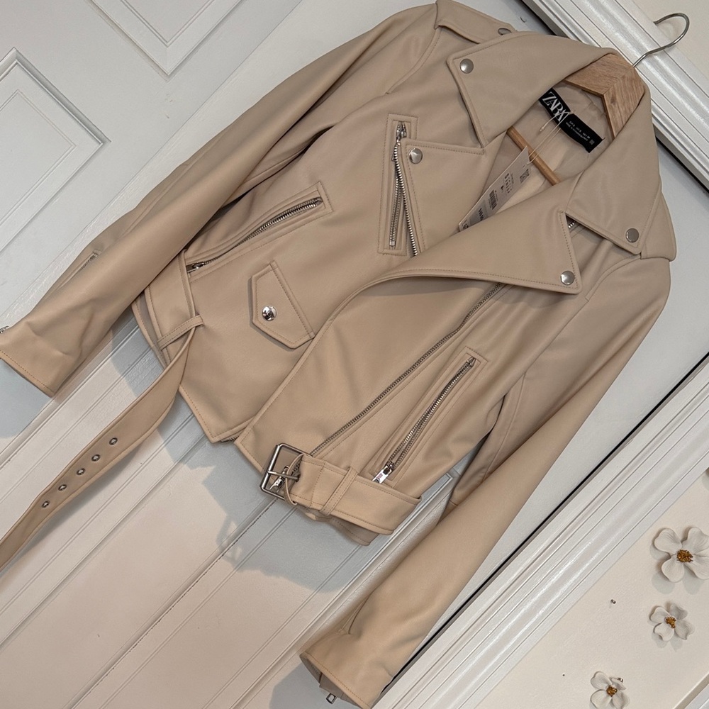 Zara Beige Faux Leather Jacket